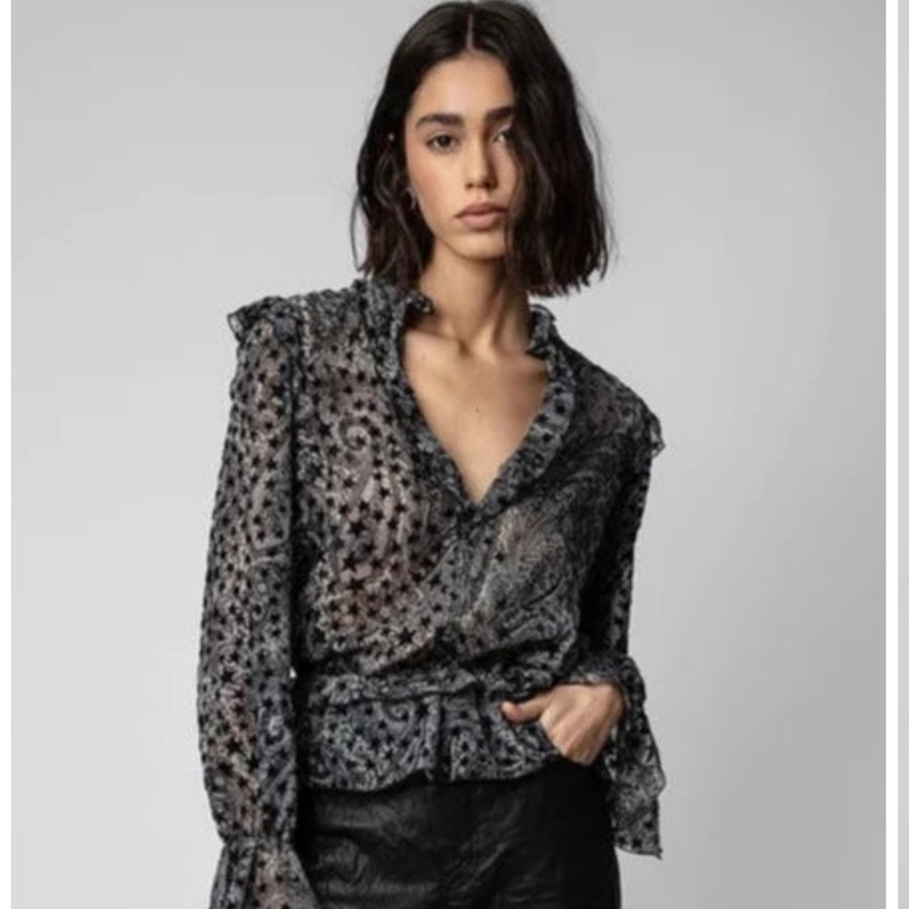 Zadig & Voltaire Tuya Burnout Stars Ruffled Blouse